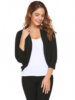 

Black 3"4 Sleeve Solid Knit Open Front Cardigan, Multicolor