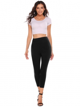 

Black Stretchy Pull On Solid Slim Fit Cropped Leggings, Multicolor