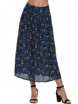 

Blue Printed Elastic High Waist Maxi Skirt, Multicolor