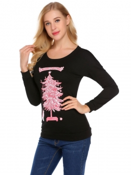 

Black Women Casual O-Neck Long Sleeve Prints Thread Hem and Cuffs Regular Fit Christmas Sweatshirt, Multicolor
