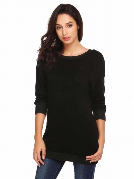 

Black Women O-Neck Long Sleeve Solid Pullover Warm Sweatshirt, Multicolor