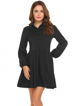 

Black Women Casual Long Sleeve Solid Button Down Shirt Dress, Multicolor