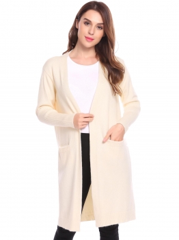 

Beige Women Casual Long Sleeve Open Front Solid Loose Fit Knit Coat Jacket Cardigan Sweaters, Multicolor