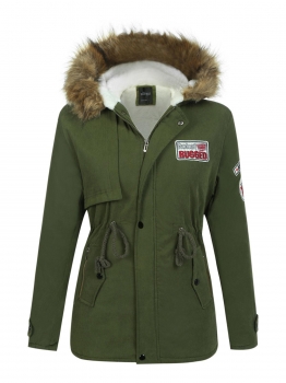 

Army green Women Casual Hooded Thickened Fleece Solid Warm Winter Parka Coat, Multicolor
