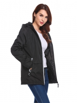 

Black Women Hooded Long Sleeve Camouflage Zip-up Padded Coats, Multicolor