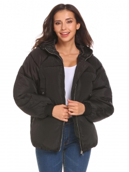 

Black Women Long Sleeve Hooded Casual Thickened Down Coats, Multicolor
