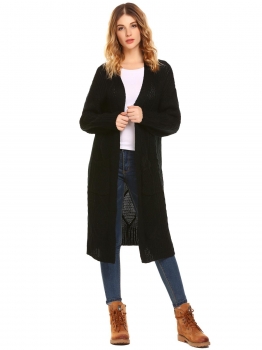 

Black Women Loose Long Sleeve Cable Knit Cardigan Sweater