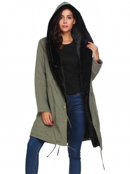 

Army green Casual Hooded Long Sleeve Button Pocket Winter Drawstring Waist Warm Coat Outwear, Multicolor