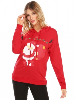 

Pattern 2 Women Long Sleeve Santa Claus Print Pullover Christmas Hooded Sweatshirts Hoodie, Multicolor