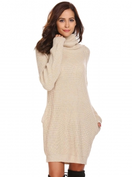 

Apricot Women Acrylic High Neck Long Sleeve Textured Casual Loose Knit Casual Dress, Multicolor