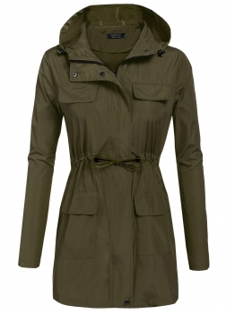 

Army green Women Hooded Long Sleeve Lightweight Rain Jacket, Multicolor