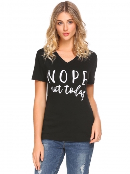 

Black Women Casual V Neck Short Sleeve Letters Printed T-Shirt Blouse Tops, Multicolor