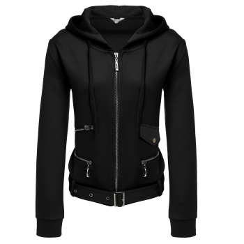 

Black Meaneor Women Fashion Casual Hooded Long Sleeve Solid Zip-up Hoodie Coats & Jackets, Multicolor