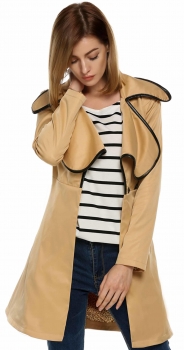 

Camel Meaneor Cool Women European Style Wide Lapel Spring Autumn Long Wind With Belt Coats & Jackets, Multicolor
