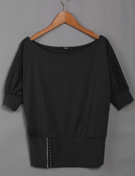 

Black Hotsale Stylish Lady Women O-Neck Batwing Sleeve Loose Stretch with Beads Shirts & Blouses Tank Casual Tops, Multicolor