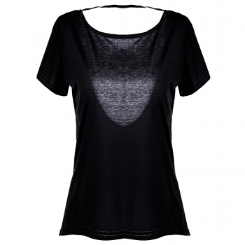 

Black Stylish Lady Women's Casual Irregular Short Sleeve O-neck Backless Sexy Tank Tops T-Shirts, Multicolor