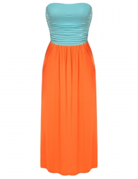 

Orange Hot Fashion Lady Women Sleeveless Pleated Strapless Party Maxi Long Casual Dresses, Multicolor