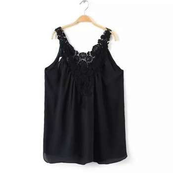 

Black New Women Fashion Sleeveless V-Neck Sexy Lace Patchwork Loose Casual Chiffon Blouse Tops Vests Tanks & Camis, Multicolor
