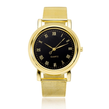 

Gold Round Dial Quartz Wristwatch Stainless Steel Mesh Band, Multicolor