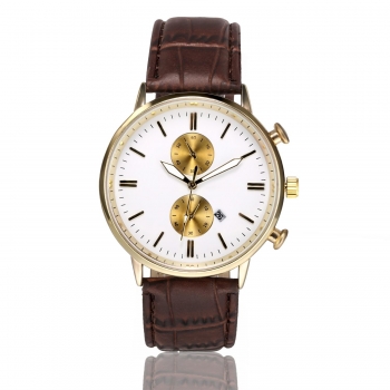 

Fashion Men Watch Dial Quartz Wristwatch Leather Band Auto Date Display, Brown