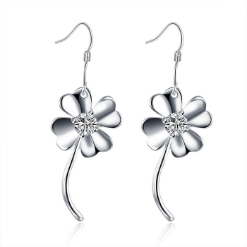 

Casual Four Leaves Clover Shape Rhinestone Hook Dangle Earrings