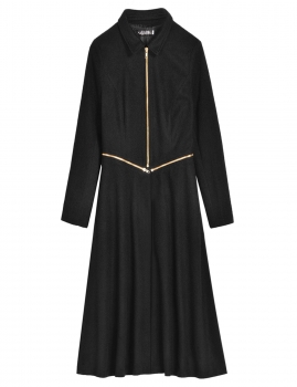 

Black Solid Stand Neck Long Sleeve Windbreaker Long Trench Coat, Multicolor