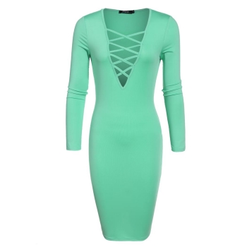 

Green V Neck Solid Stretch Bodycon Pencil Bandage Going Out Dresses, Multicolor