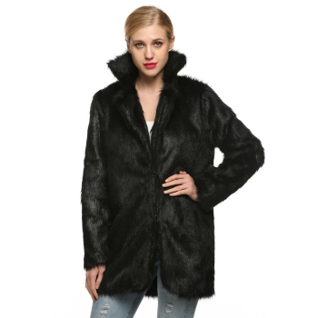 

Black Faux Fur Warm Long Sleeve Solid Parka Coat, Multicolor
