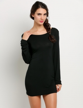 

Black Women Scoop Neck Long Sleeve Backless Going Out Dresses, Multicolor