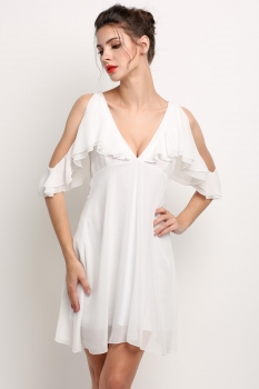 

White Zeagoo Women Cold Shoulder V Neck Mini Chiffon Dress, Multicolor