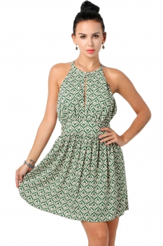 

Green Zeagoo Women Sleeveless Cross Strap Back Print Pleated Mini Casual Dresses, Multicolor