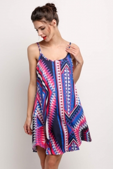 

Multicolor Women Strap O Neck Print Loose Mini Casual Dresses