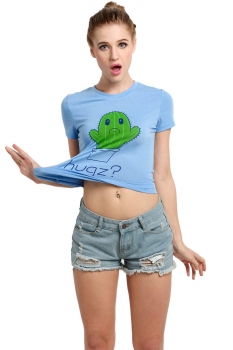 

Light blue Women O-Neck Short Sleeve Slim Fit Print T-Shirt Tank Crop Tops, Multicolor