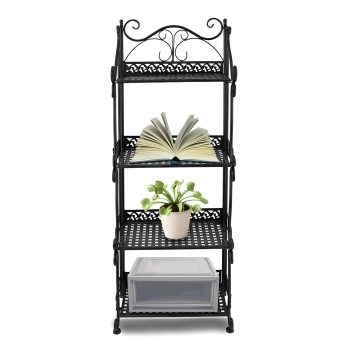 

Black 4-Tier Metal Standing Storage Display Shelves Home Bookshelf Plant Stand Rack, Multicolor