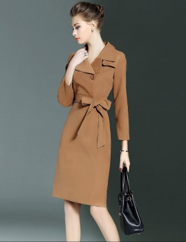 

CYANINE SEA Slim Lapel Long Sleeve High Waist Solid Pencil Dress, Multicolor