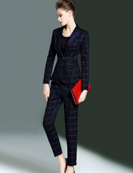 

CYANINE SEA Women Slim Lapel Long Sleeve Plaid Blazer Suits and Long Pants Set, Multicolor