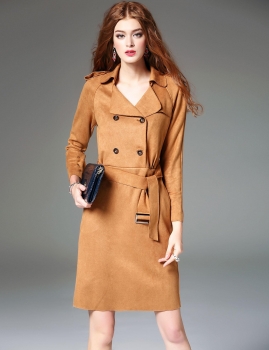 

ELENYUN Lapel Raglan Long Sleeve Solid Trench Coat Outwear with Belt, Multicolor