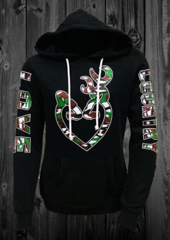

Black Christmas Reindeer Love Letter Print Hooded Long Sleeve Pullover Hoodie, Multicolor