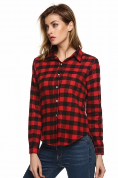 

Black red Buttoned Cotton Lapel Plaids Checks Flannel Shirts, Multicolor