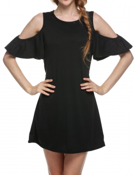 

Black Ruffle Sleeve Cold Shoulder Tank Dress, Multicolor