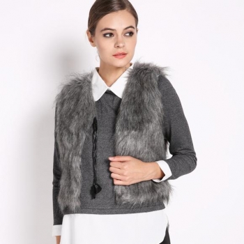 

Black Hot Women Faux Fox Fur Lapel Vest Outwear Long Hair Shaggy Waistcoat Coats & Jackets, Multicolor