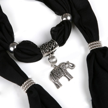 

Black Vintage Charm Ring Alloy Elephant Pendant Necklace Scarves, Multicolor