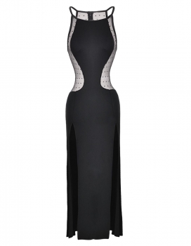 

Black New Women's Fashion Sleeveless Sexy Mesh Slim Fitting Cocktail Party Long Gown Evening Dresses