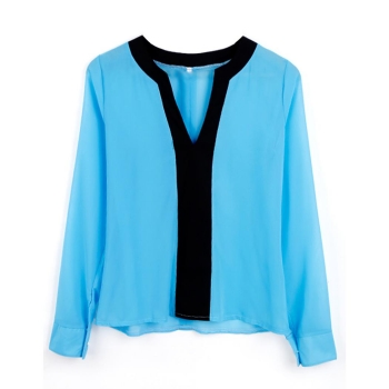 

Blue Spring Summer Casual Women Long Sleeve Chiffon Slim Fashion Tank Tops Shirts & Blouses, Multicolor