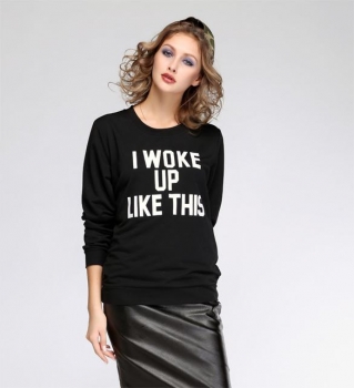 

Black Women's Long Sleeve WOKE UP LIKE THIS Letter Printed Pullover T-shirt Tops Hoodies & Sweatshirts, Multicolor