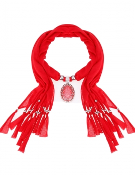 

Women Hollow Flower Rhinestone Soft Crystal Pendant Necklace Scarf Shawl, Red