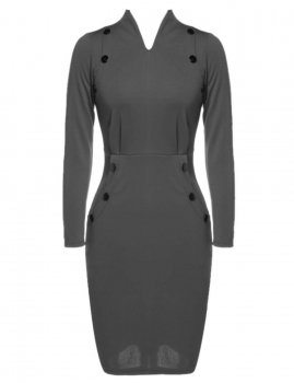 

Gray Stylish Lady's Retro Style Business Party Tunic Pencil Bodycon Dress