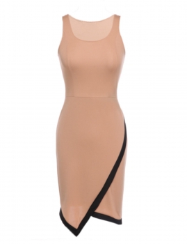 

Khaki Sleeveless O-Neck Sexy Slim Irregular Work Dresses, Multicolor