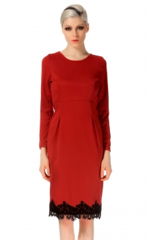 

Red Stylish New Fashion Office Lady Women Long Sleeve O-neck Elegant Tunic Party Pencil Dresses, Multicolor