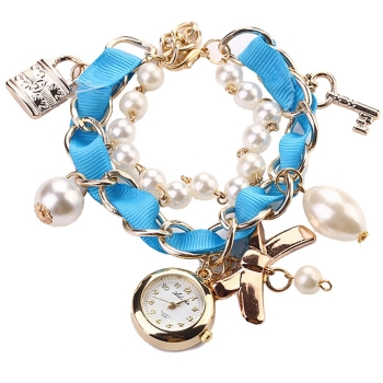 

Blue Beads Strap Hanging Chain Watch Wristwatch